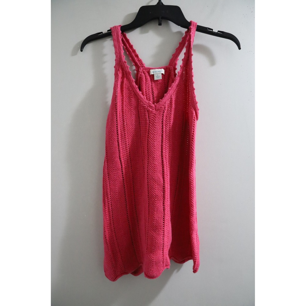 Sundance Pink Linen Cotton Knit Tank‎ Top V-Neck Scalloped Hem Small RN106205